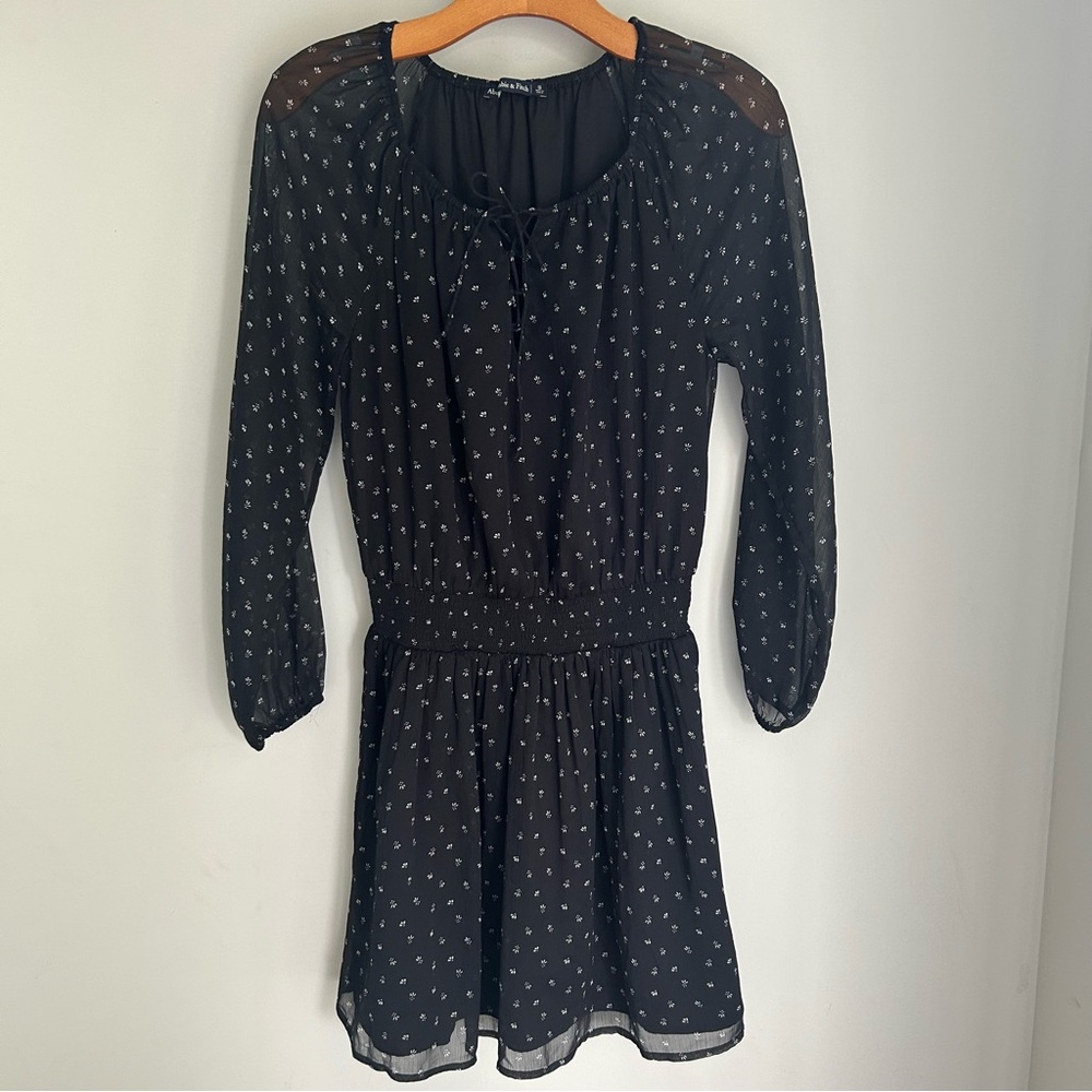 Abercrombie Y2K black floral sheer overlay dress small smocked small